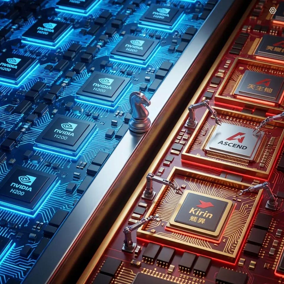 Una imagen generada por IA de chips de fabricantes líderes en EE. UU. y China