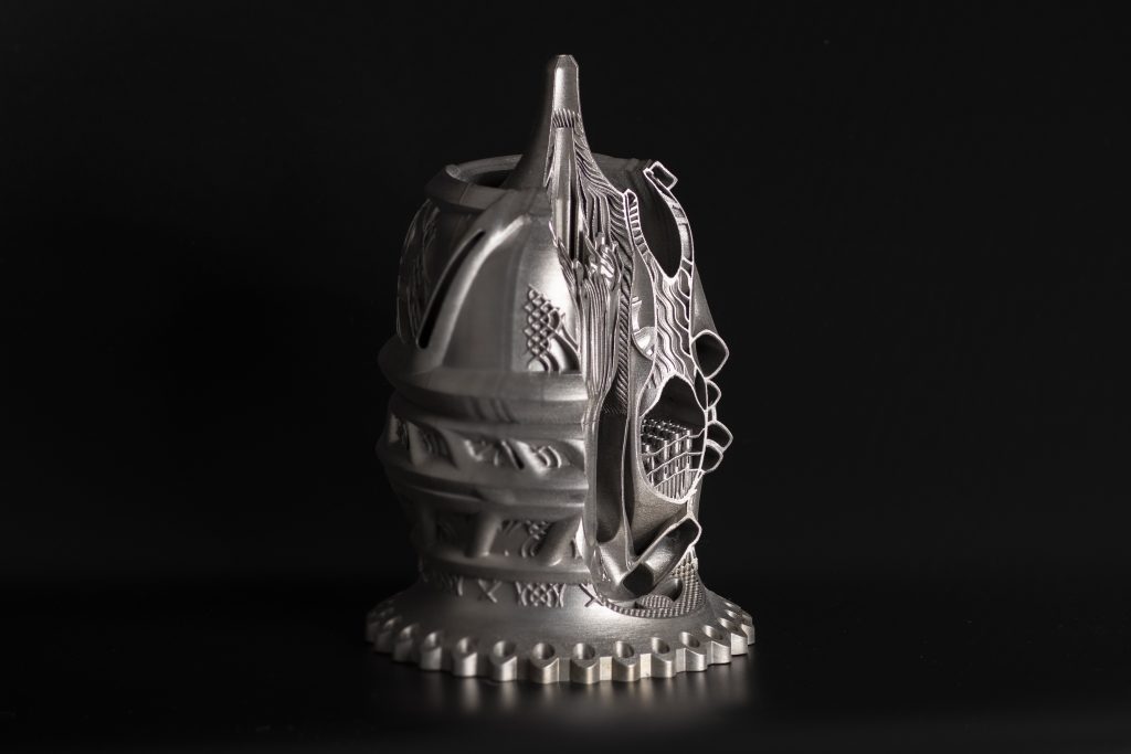 Motor de cohete aerospike impreso en 3D diseñado con Hyperganic Core. Foto vía EOS.