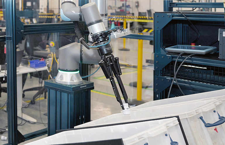 Vention está trabajando en el desarrollo de inteligencia artificial física para estandarizar y acelerar el despliegue de células de trabajo robóticas como la que tenemos ahora.