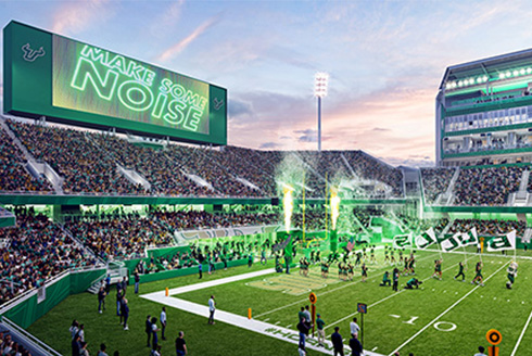 Representación del estadio universitario.