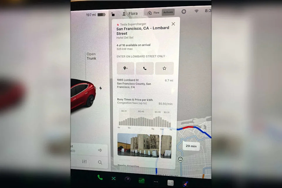 A partir del 11 de marzo de 2026, la aplicación Tesla requiere que los conductores ingresen al estacionamiento solo en Lombard Street. (Cortesía de Laurel Calsoni)