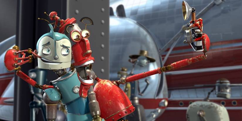 Fender obliga a Rodney a sonreír para una selfie en Robots