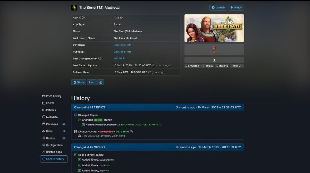 EA retira silenciosamente Los Sims Medieval 3 Captura de pantalla 2026 05 24, 06.10.13