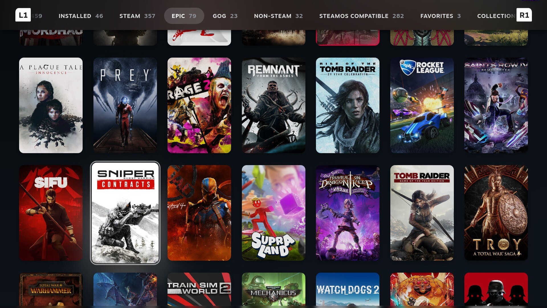 La biblioteca de Epic Games en SteamOS